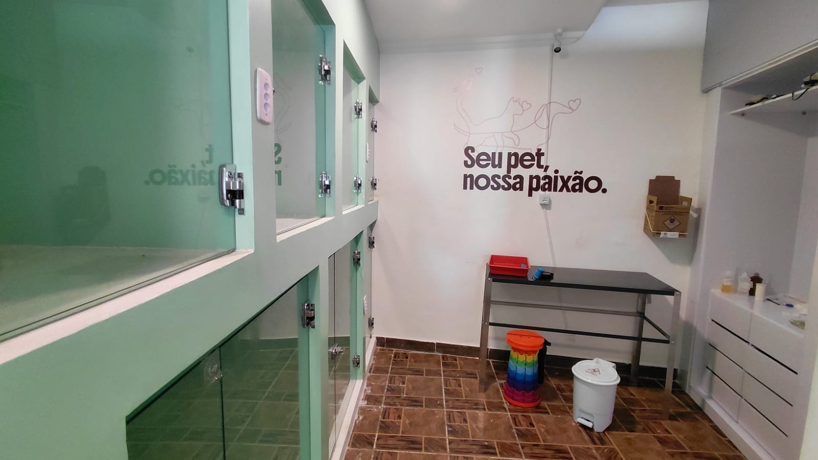 Internação Cães - baias com tamanhos para cães de porte pequeno ao gigante, com espaço amplo garantindo que o animal possa ter um espaço para se movimentar.